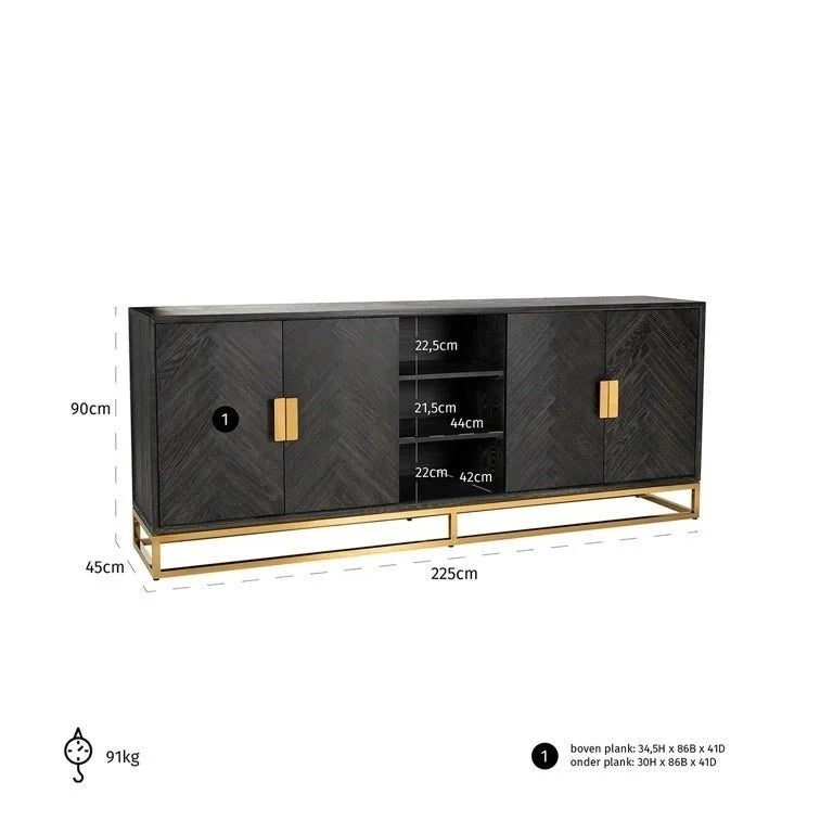 Byrå Blackbone gold 4-dörrar (Black rustic)