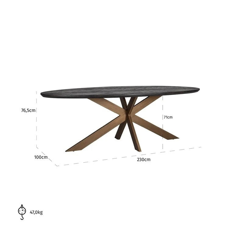 Matbord Blackbone brass oval 230 (Black rustic)