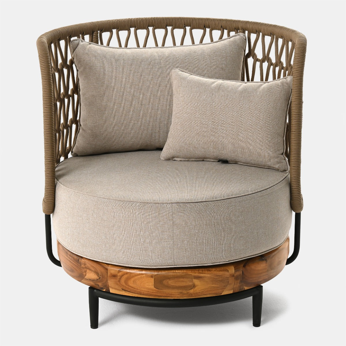 Fotel ogrodowy Moon 86x82x87 cm drewno akacjowe, tkanina Olefin Miloo Home