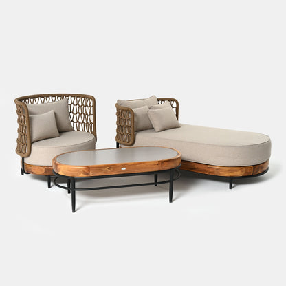 Szezlong ogrodowy Moon 184x98x74 cm drewno akacjowe, tkanina Olefin Miloo Home