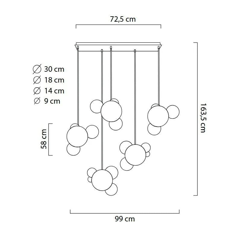 MOOSEE taklampa CAPRI LINE 5 guld - 300 LED, aluminium, glas