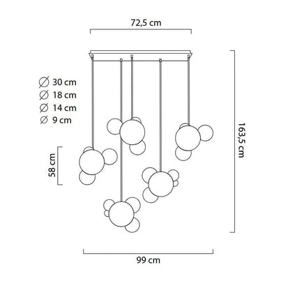 MOOSEE taklampa CAPRI LINE 5 guld - 300 LED, aluminium, glas