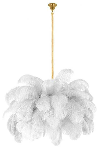 MOOSEE hängande lampa TIFFANY 135 vit mässing / naturliga fjädrar