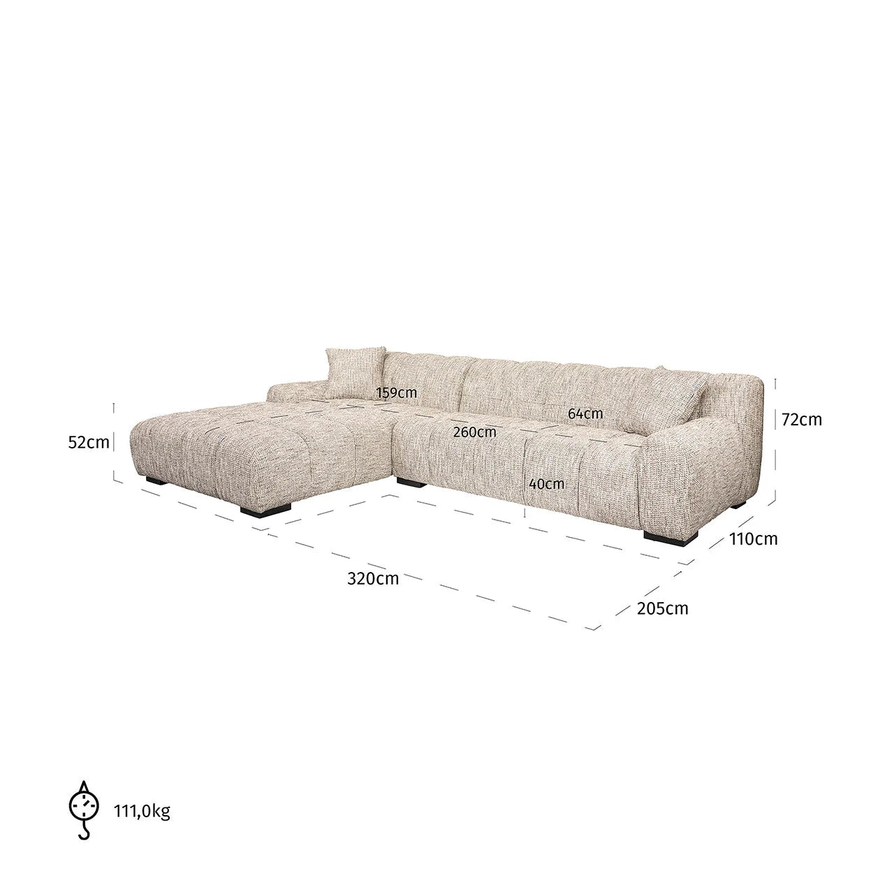Soffa Hazel 3-sits Vänster Naturfärg
