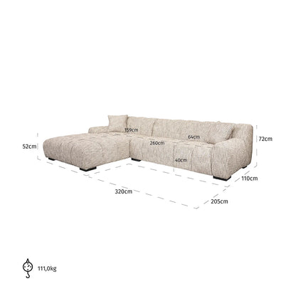 Soffa Hazel 3-sits Vänster Naturfärg