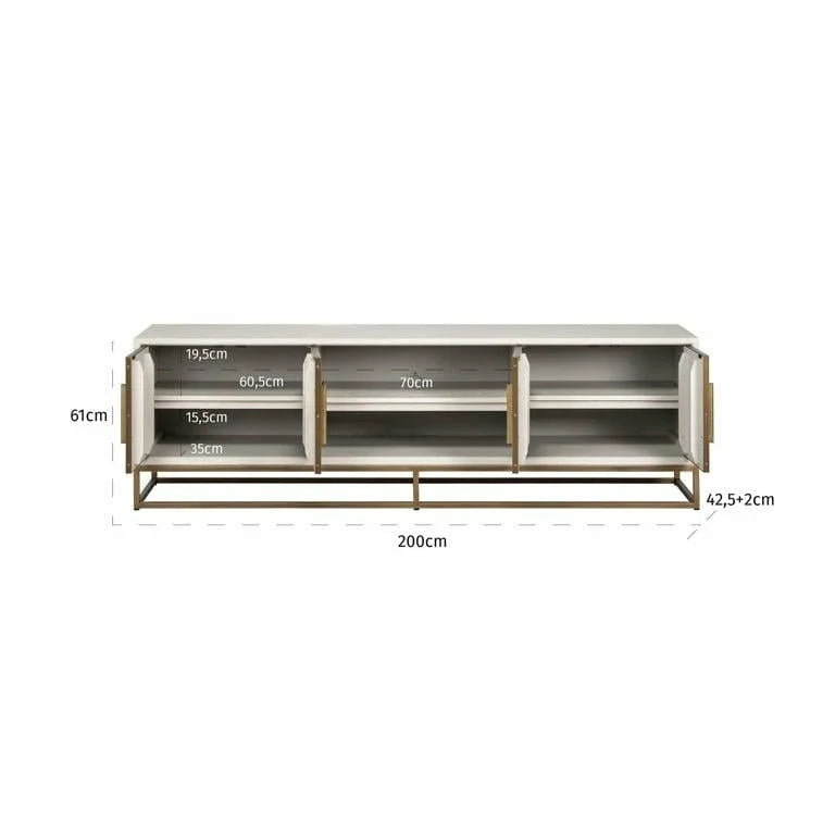 TV-bänk Whitebone brass 4-dörrar 200